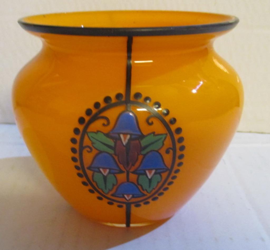 art deco oranje tango glas vaasje Powolny Kolek, Antiek en Kunst, Antiek | Glaswerk en Kristal, Verzenden