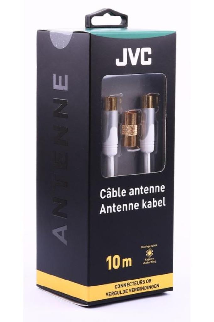 Câble antenne JVC 10 m Blanc Connecteurs Or, Enlèvement ou Envoi, Neuf, 5 à 10 mètres, Câble coaxial