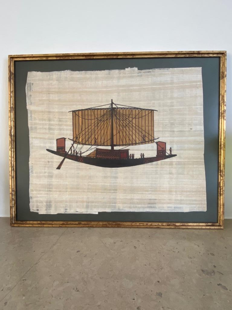 Ingekaderde Egyptische papyrus – met certificaat – 52x41 cm, Enlèvement
