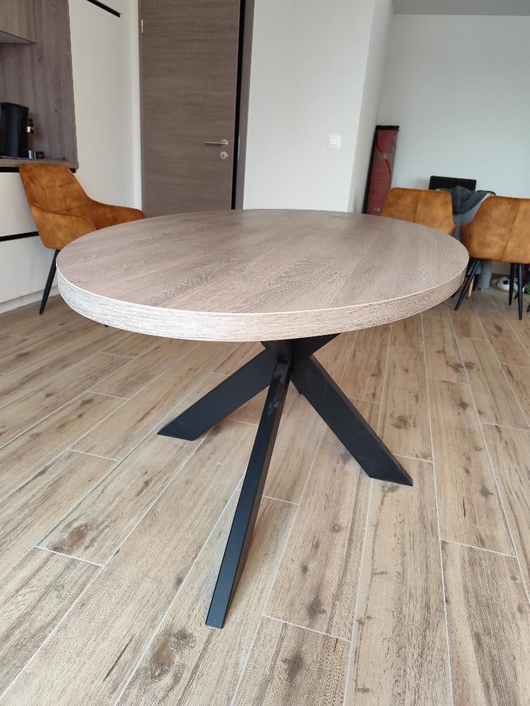 Table de salle à manger neuve, Eggo., Neuf, 150 à 200 cm, Cinq personnes ou plus, Métal noir / Stratifié décor bois grisé