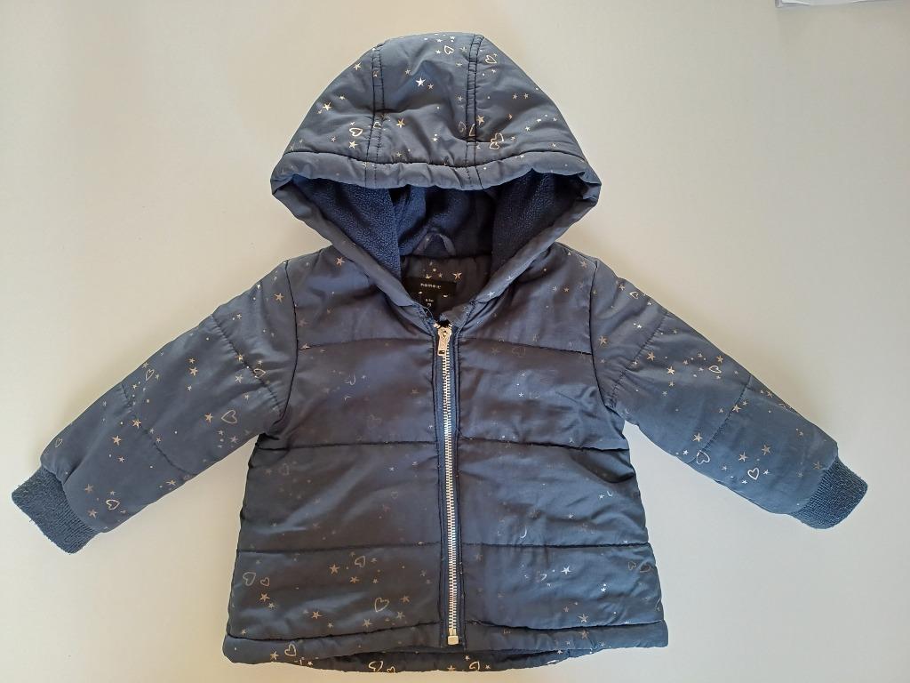 Blauwe winterjas met kap maat 74 Name it, Kinderen en Baby's, Gebruikt, Meisje, Name it, Ophalen of Verzenden