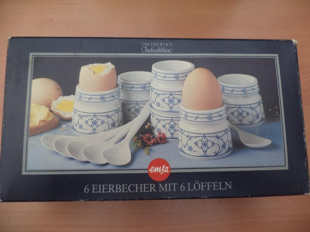 6 eierpotjes met lepeltjes EMSA --- nieuw, Huis en Inrichting, Ophalen of Verzenden, Zo goed als nieuw, Blond Amsterdam