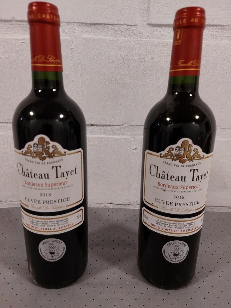 2 flessen rode wijn Chateau Tayet Bordeaux Superieur 2018, Ophalen, Rode wijn