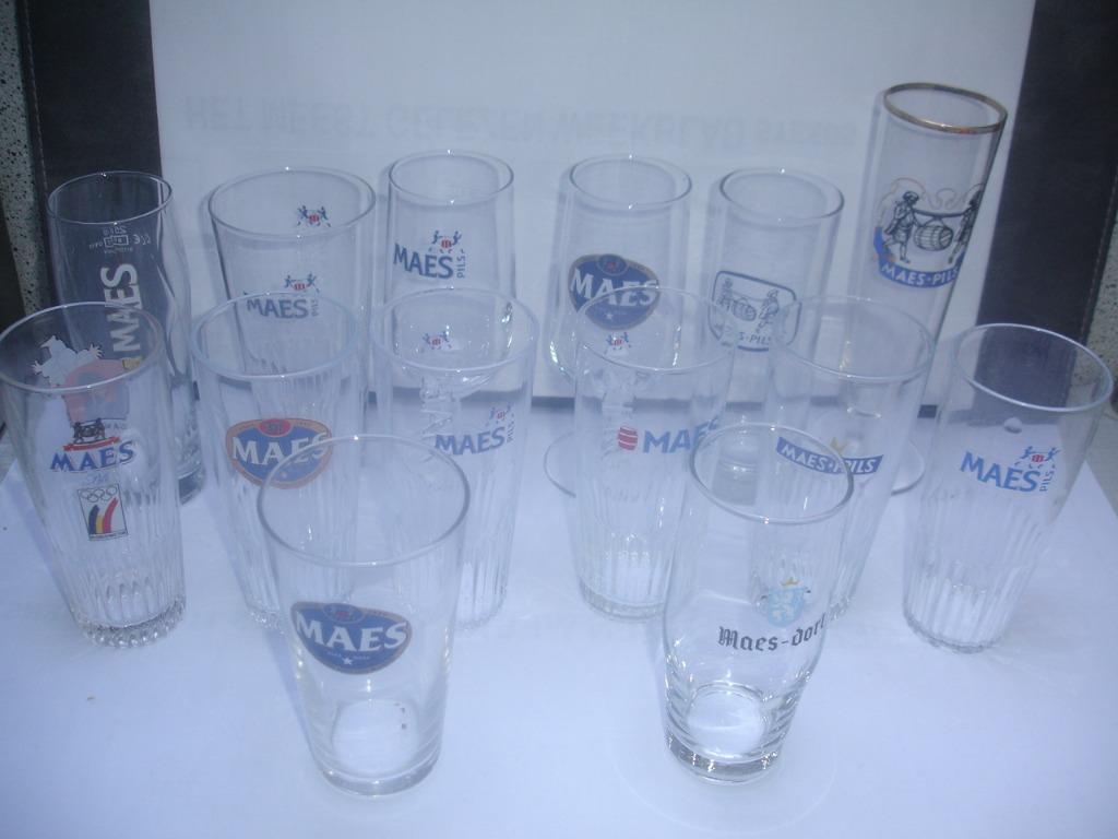 14 verschillende bierglazen van Maes Pils voor € 7,00, Verzamelen, Biermerken, Ophalen of Verzenden, Zo goed als nieuw, Glas of Glazen