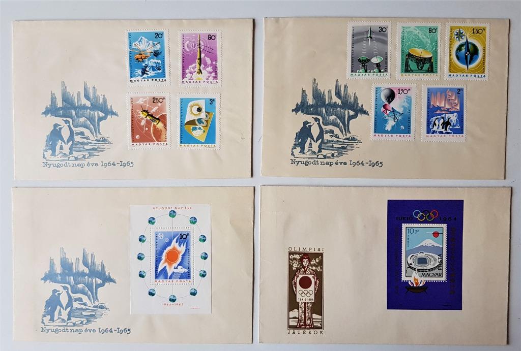 Lot van 4 verzamelenveloppen Hongarije 1964-1965, Postzegels en Munten, Ophalen of Verzenden, Beschreven