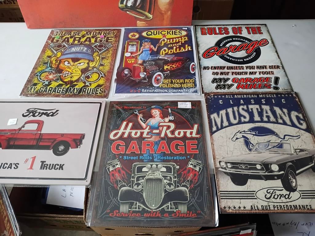 6 nieuwe metaalborden auto / garage +- 40x32 cm, Ophalen, Verpakking