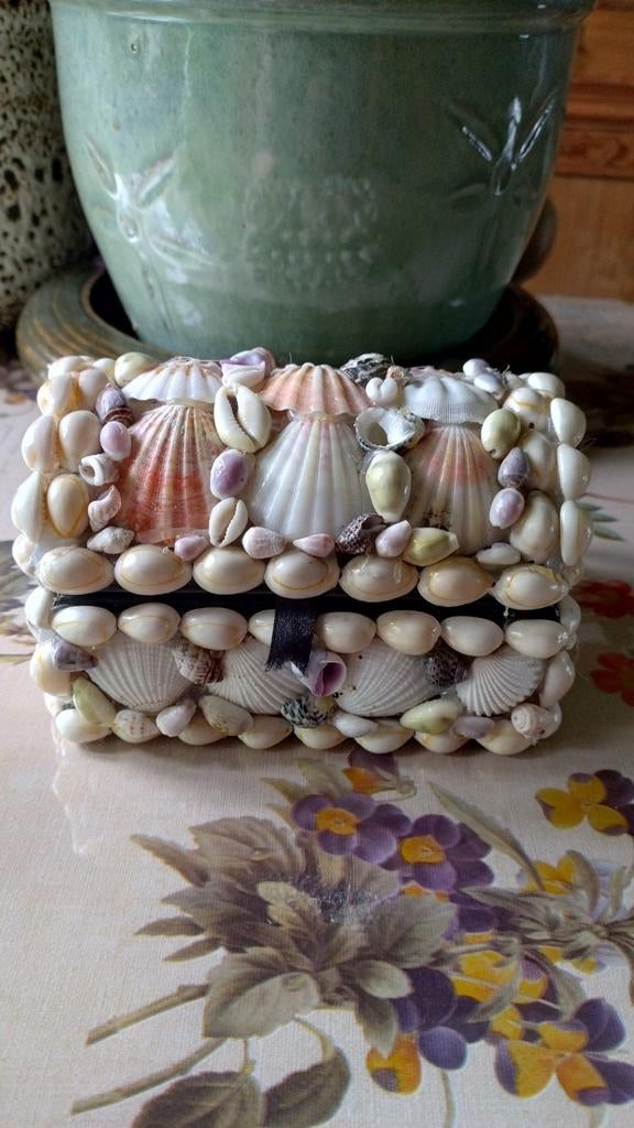 Vintage schelpen doosje / juwelenkistje met aquarium, Antiek en Kunst, Ophalen of Verzenden