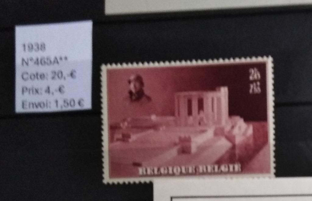 Timbre-poste de Belgique – N 465A** (MNH) - 1938, Neuf, Non oblitéré, Timbre-poste, Maison royale