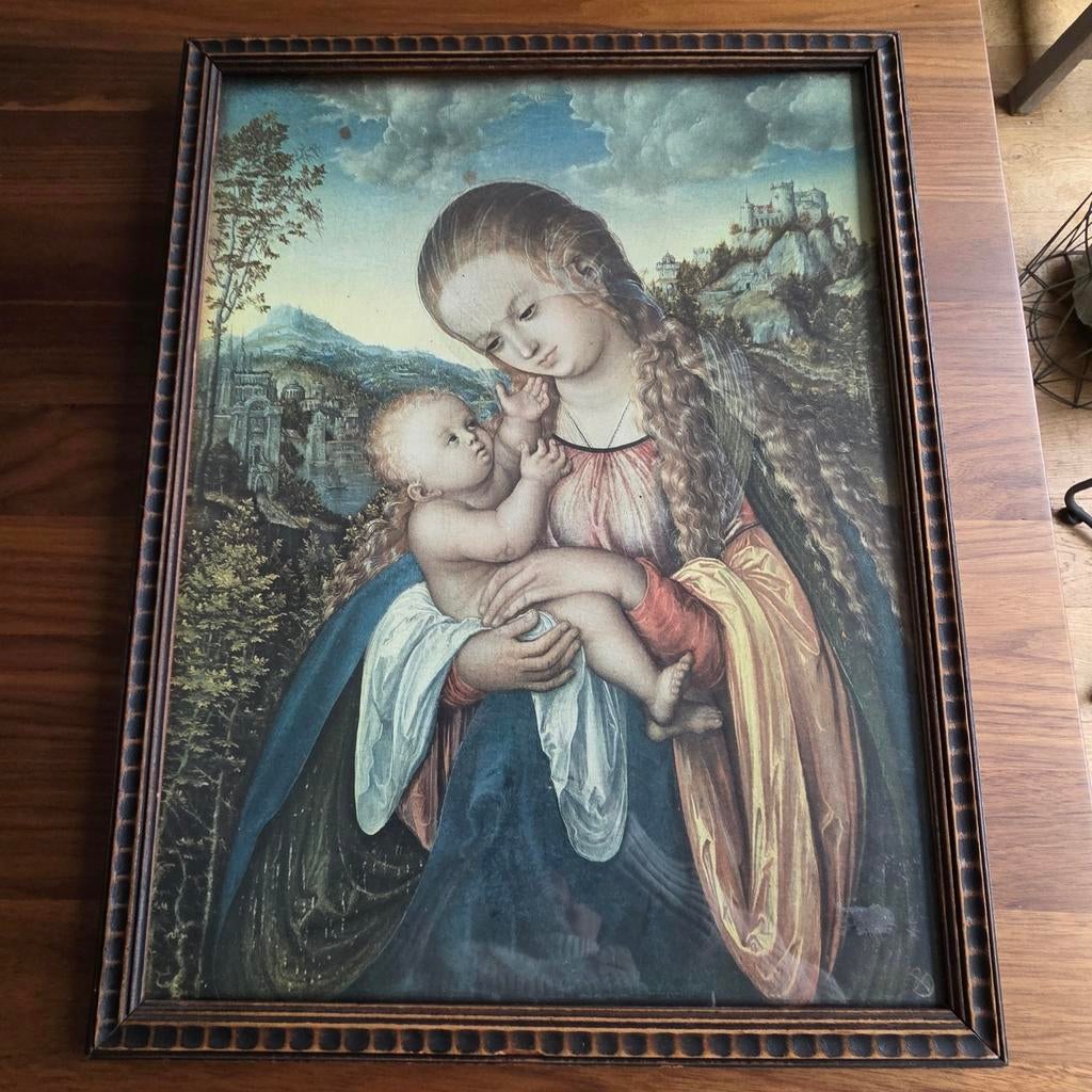 Oude print Madonna met kind -Lucas Cranach de oude, Ophalen of Verzenden