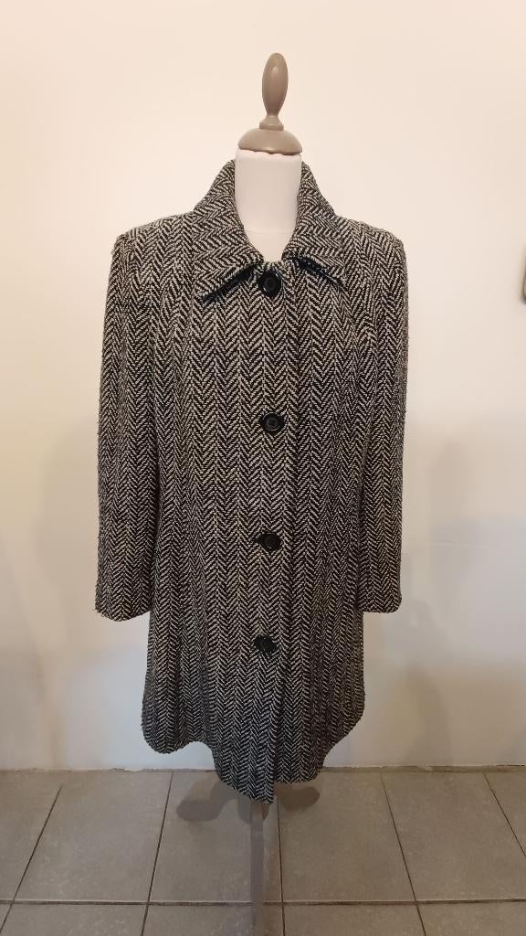 Manteau mi-cuisses en laine mélangée blanc/noir,Taille L.🤩, Vêtements | Femmes, Taille 42/44 (L), Enlèvement ou Envoi, Comme neuf