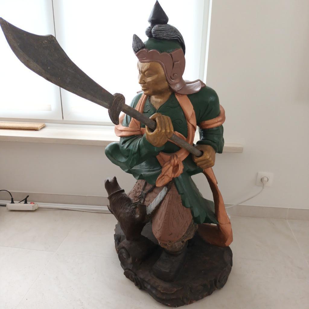 Grote hout sculptuur van een chinese krijger H110cm, Antiek en Kunst, Ophalen