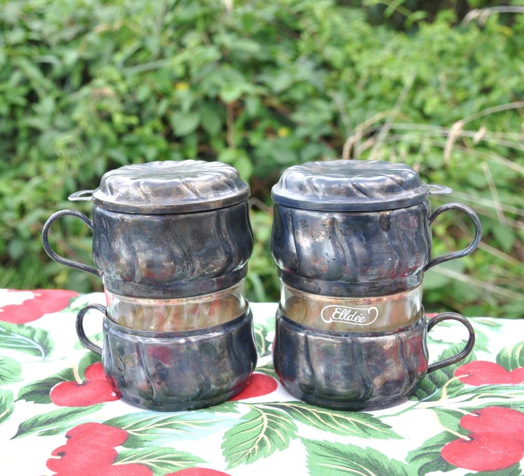 2 tasses filtre a café metal argenté et verre, Enlèvement ou Envoi