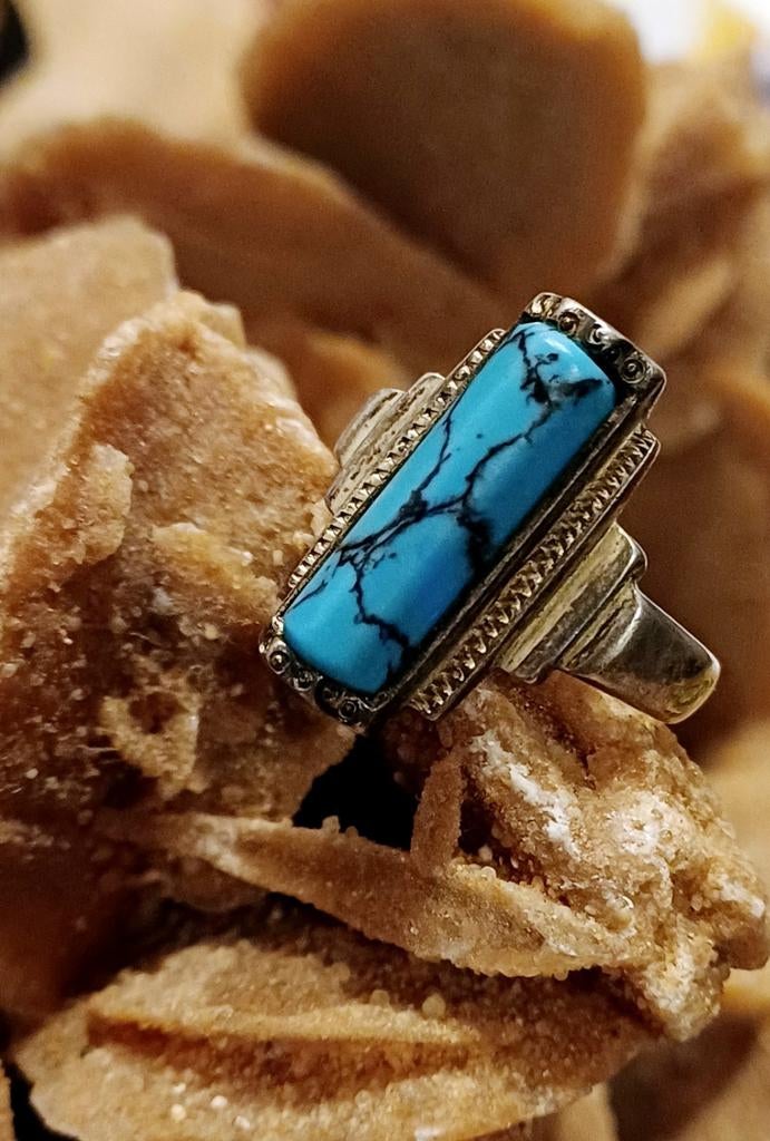 Zilveren ring met grote turquoise, Ophalen of Verzenden, Zo goed als nieuw