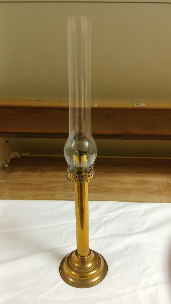 oude kaarsenhouder koper,L&B,St.Ame 1916-met glas,48cm hoog, Ophalen, Glas