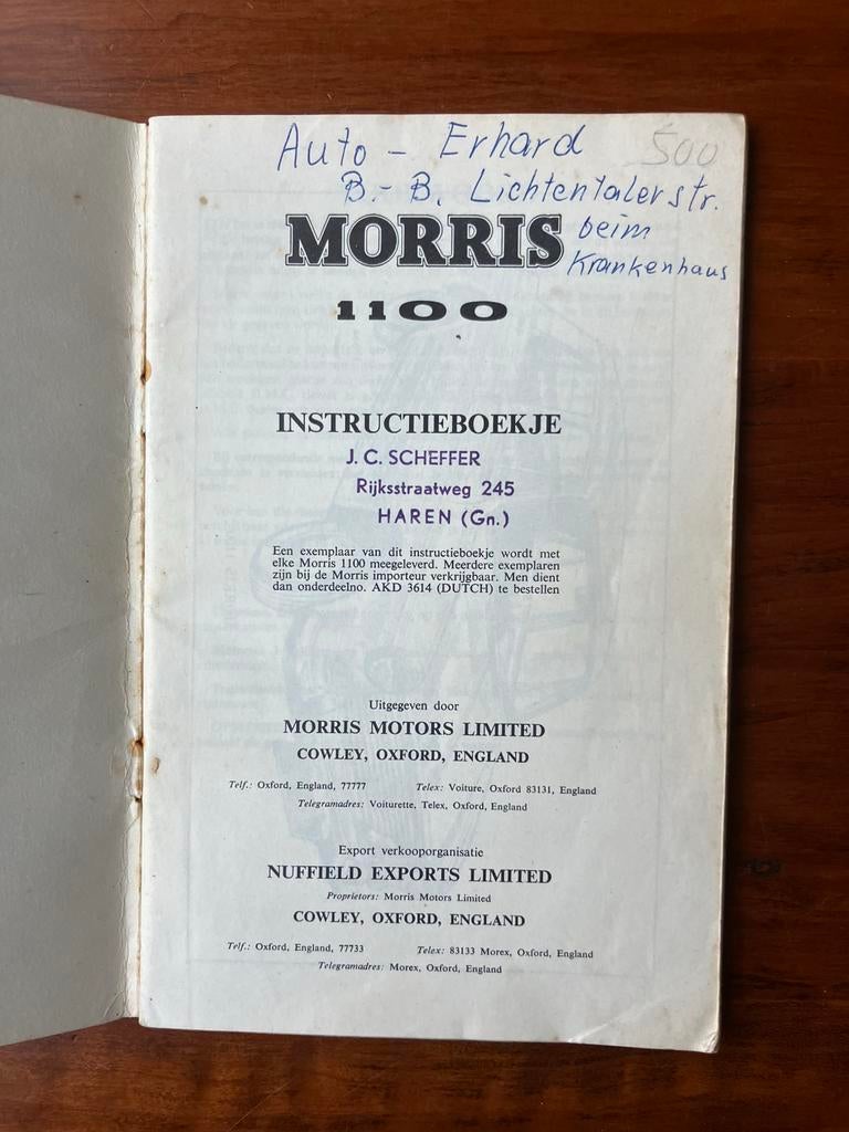 Morris 1100 instructieboekje, Ophalen of Verzenden