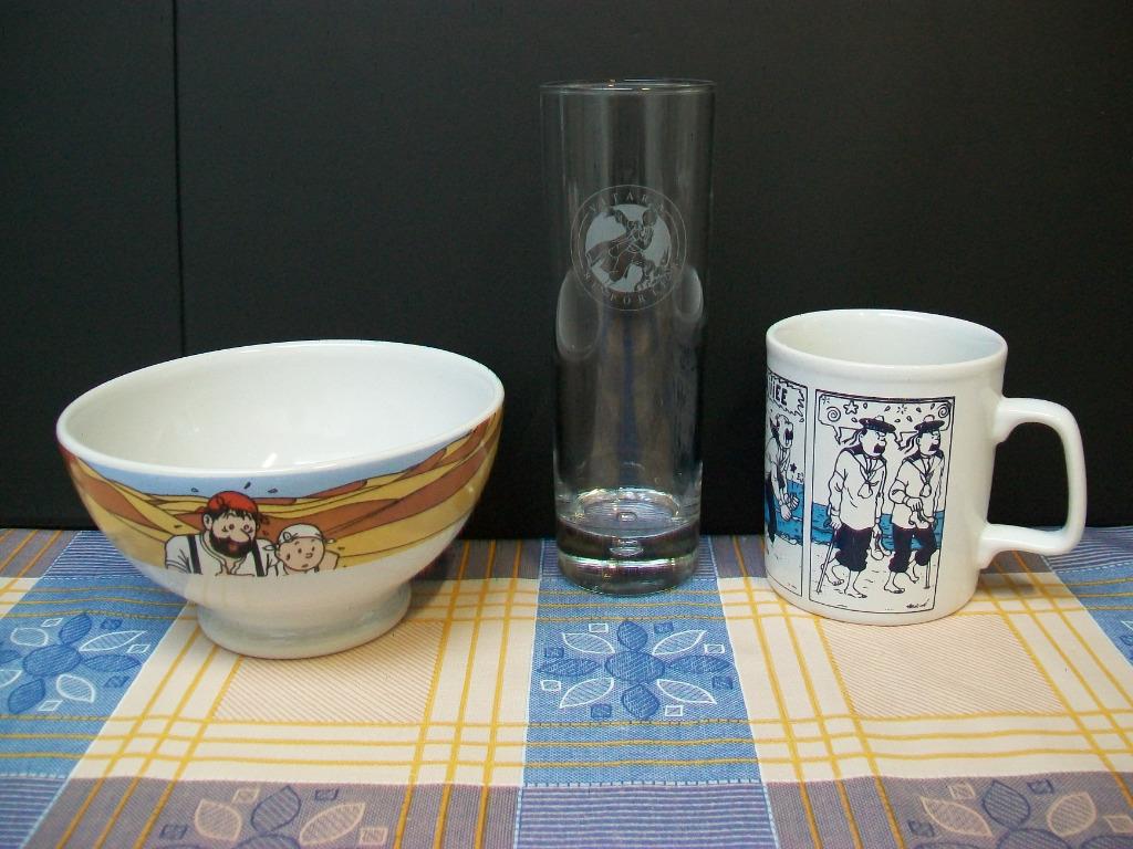 Kuifje - Tintin - Hergé - Tas - Glas - Soepkom - Stripreeks, Ophalen of Verzenden, Kuifje, Zo goed als nieuw, Overige typen