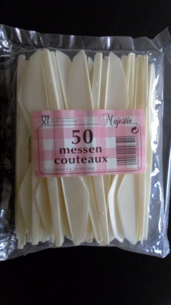Messen kunststof wit nieuw 50 stuks per zak, 7 zakken, Ophalen of Verzenden, Nieuw, Kunststof