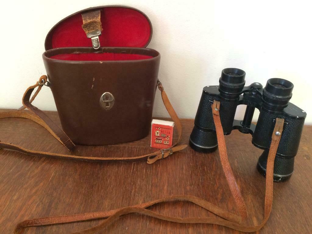Oude verrekijker 8x40 in bruine tas vogelaar of verzamelaar, Enlèvement ou Envoi, 20x ou plus, Utilisé, Prisme de Porro (coudées)