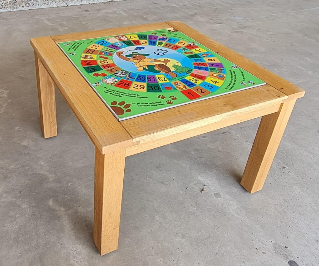 Super stevige bijzettafel met dubbelzijdig spelbord in plexi, Gebruikt, Vierkant, 55 tot 75 cm, Hout