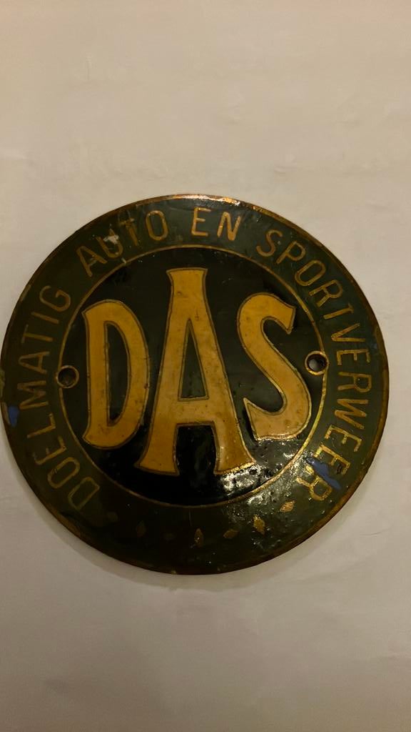 Vintage emaille auto-embleem DAS, Ophalen of Verzenden, Zo goed als nieuw