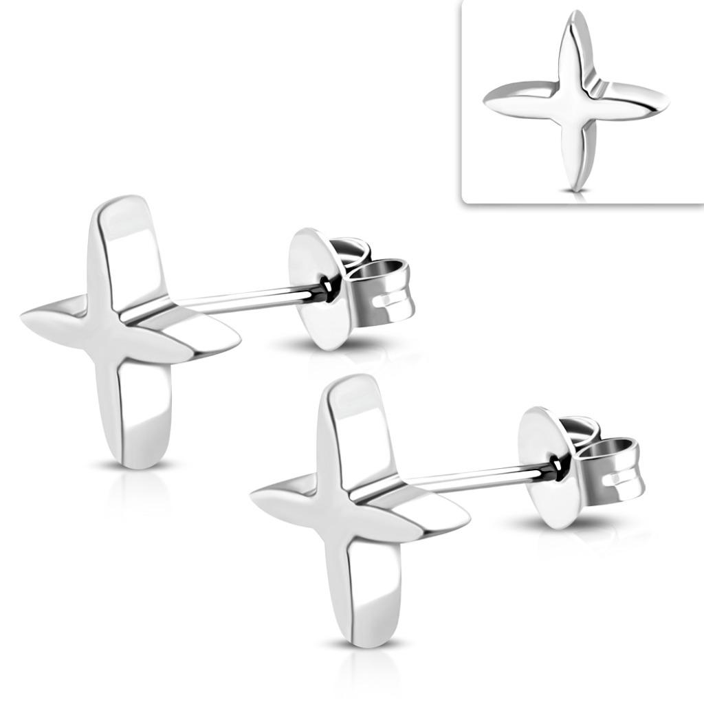 Boucles d'oreilles croix en acier inoxydable, Enlèvement ou Envoi, Autres matériaux, Argent, Neuf