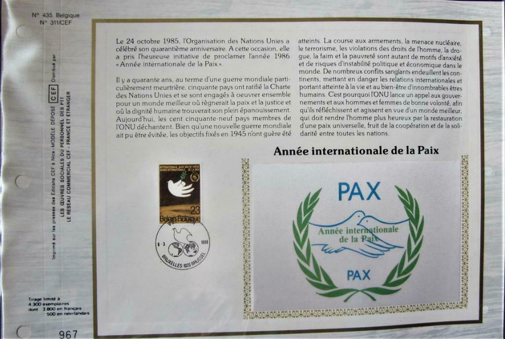 KUNSTBLAD- INTERNATIONAAL JAAR VAN DE VREDE, Ophalen of Verzenden, Gestempeld, Overige thema's