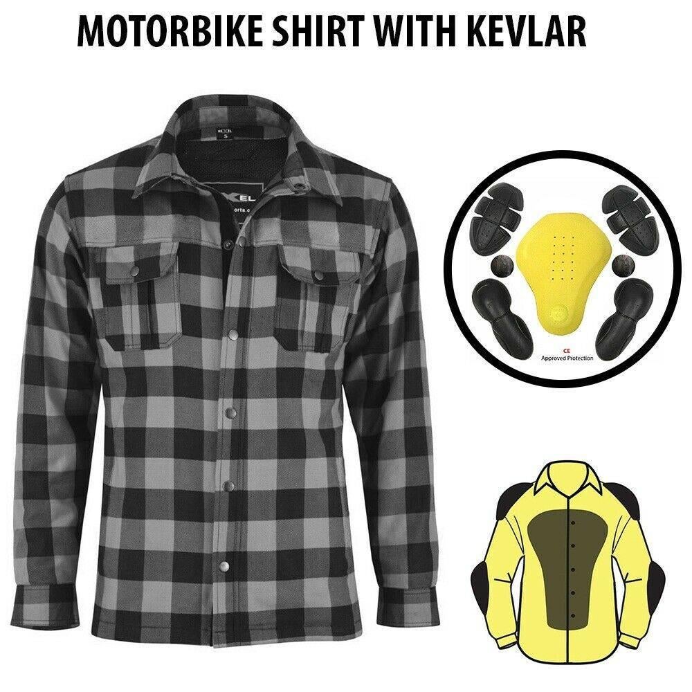 Nieuw motorshirt van flanellen en kevlar in zwart en grijs, Verzenden, Nieuw, Grijs, Halswijdte 38 (S) of kleiner