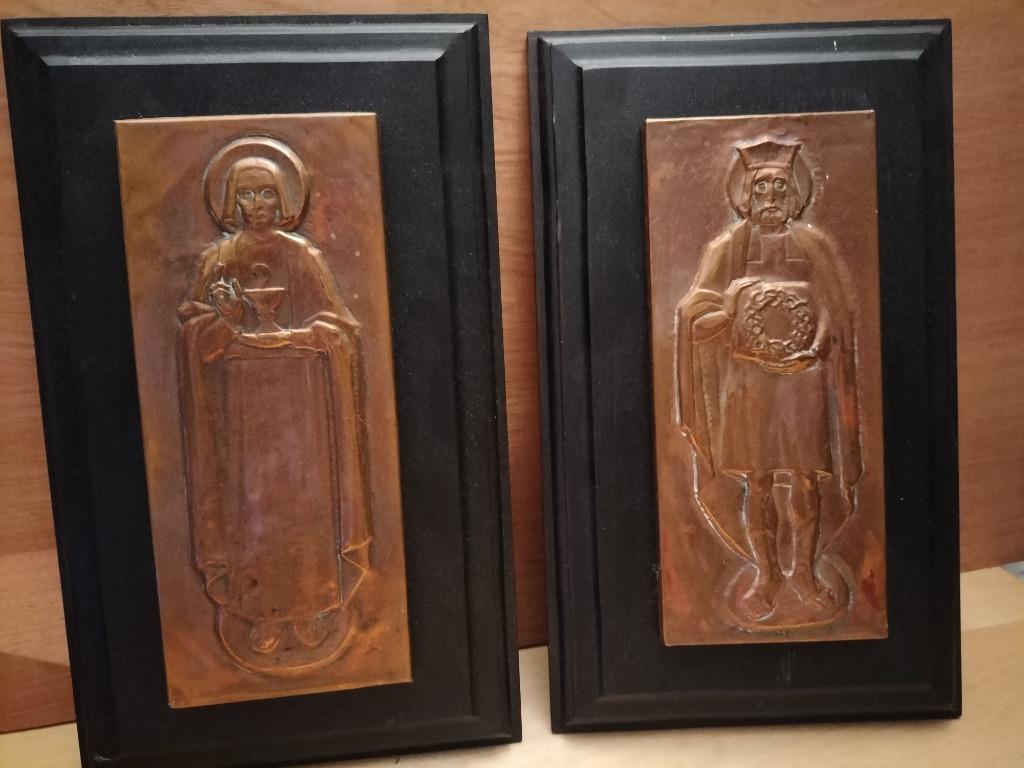 2 x Koperen plaat religieus, Antiek en Kunst, Ophalen