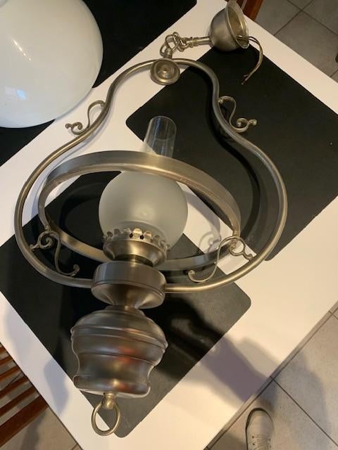 Volledig tinnen plafondlamp vintage, Ophalen, Zo goed als nieuw, Metaal, Klassiek