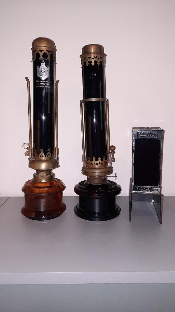 Collectie van 3 antieke doka lampen ( Massivrubin Decoudun ), Ophalen, Gebruikt