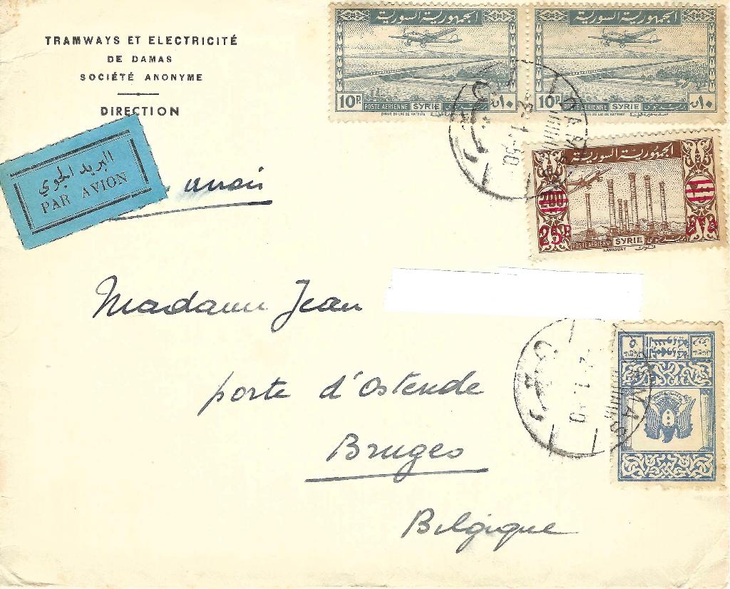 Syrië - luchtpostzending 1946, Postzegels en Munten, Ophalen of Verzenden, Gestempeld, Midden-Oosten