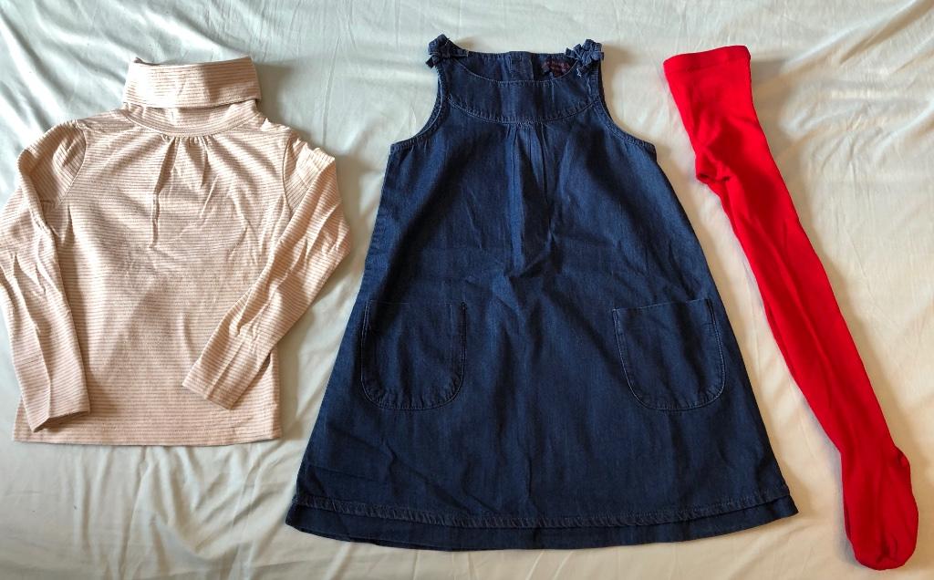 Lot vêtements fille 110 / 5 ans robe, t-shirt et collants, Enlèvement ou Envoi, Ensemble, Comme neuf, Lisa rose