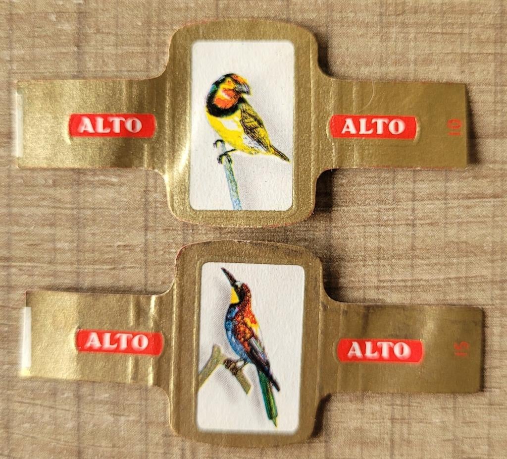 2 oude sigarenbandjes: vogels, Ophalen of Verzenden, Gebruikt, Sigarenbandjes