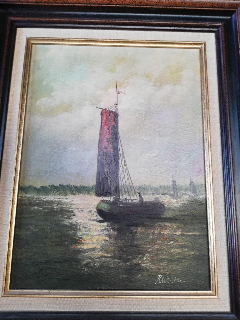 R. Wolters: 'Hollandse visserssloep'; schilderij, Ophalen of Verzenden