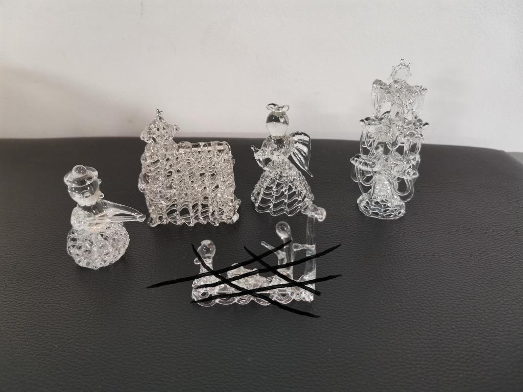 4 geblazen glas kerstfiguurtjes - kerk, engel, sneeuwman..., Diversen, Ophalen of Verzenden, Zo goed als nieuw