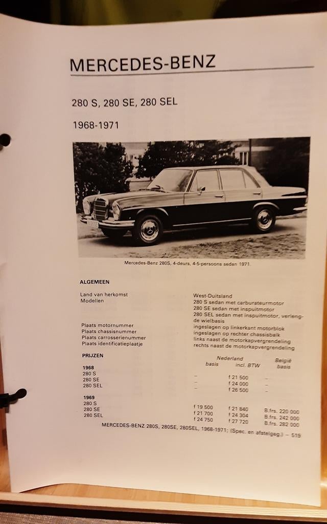 Mercedes-Benz 280 technische fiche, Ophalen of Verzenden, Zo goed als nieuw, Mercedes