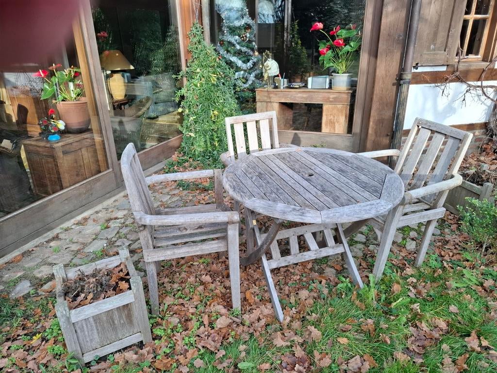 Tables, chaises et bancs en teck, Jardin & Terrasse, Ensembles de jardin, Enlèvement, Utilisé