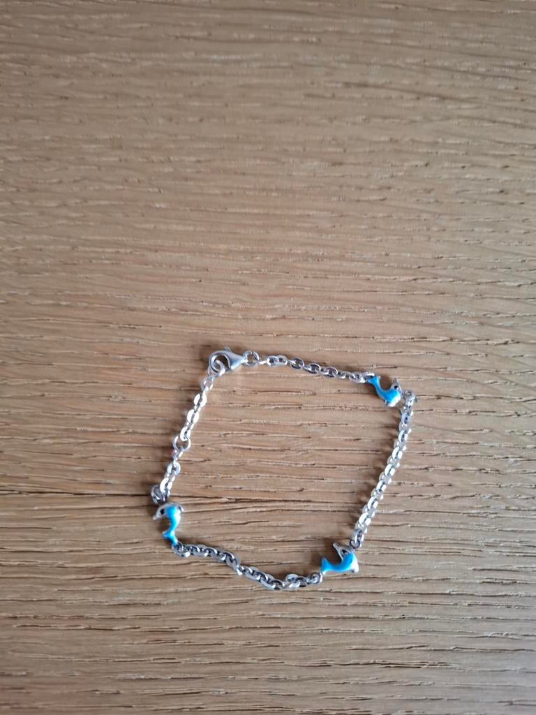Zilveren armband dolfijnen, Ophalen, Zo goed als nieuw, Zilver, Met bedels of kralen