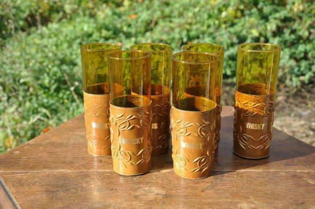 6 verres  whisky ocre bas du verre plastique, Enlèvement ou Envoi, Utilisé, Verre ou Verres