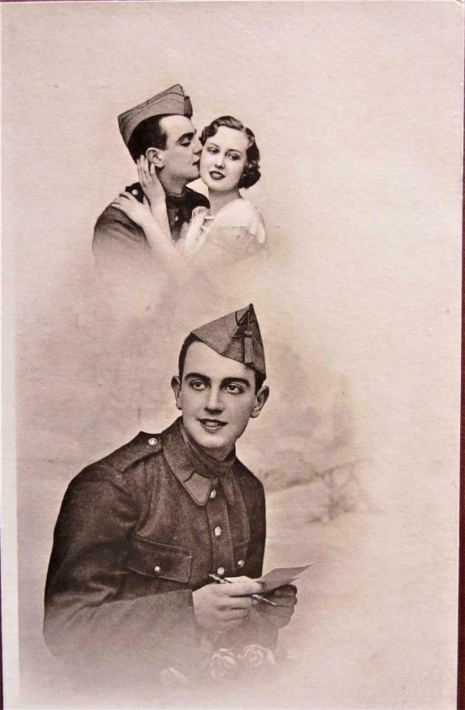 POSTKAART MILITAIR- SOLDAAT MET VRIENDIN, Verzamelen, Ophalen of Verzenden, Ongelopen