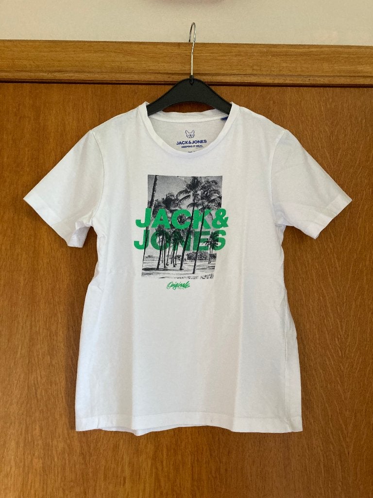 Wit t-shirt, Jack and Jones, maat 140, 10 jaar, Ophalen of Verzenden, Zo goed als nieuw, Shirt of Longsleeve, Jongen
