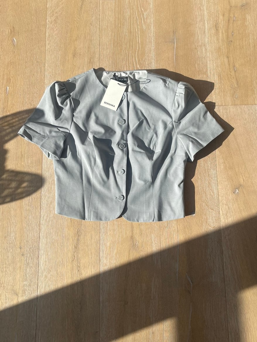 Grijze blouse/jasje met korte mouwen, Kleding | Dames, Zo goed als nieuw, Korte mouw, Grijs, Ophalen