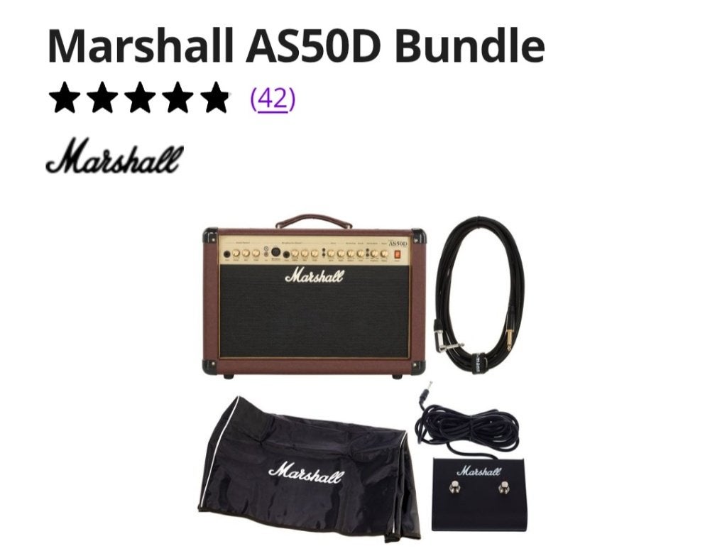 Marshall AS50D bundle akoestische gitaarversterker, Musique & Instruments, Enlèvement, Comme neuf, Guitare, 50 à 100 watts