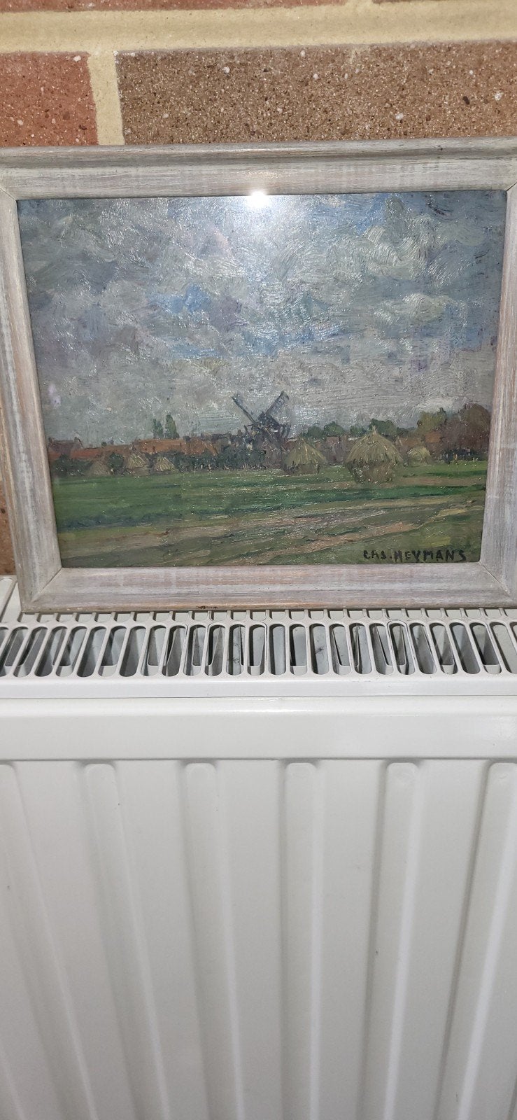 casimir  heymans ´molen napoleon hamme´, Antiquités & Art, Sous verre, Peinture acrylique, Paysage, Enlèvement