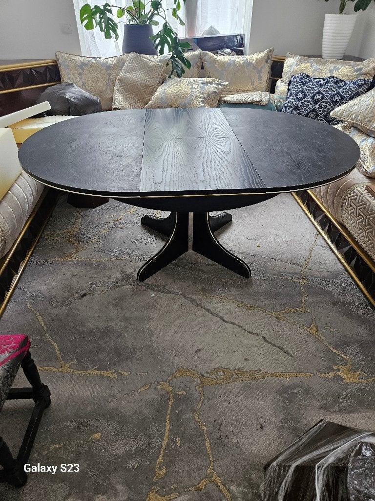 Table de salle à manger ronde extensible noire, 100 à 150 cm, Cinq personnes ou plus, Rond, 150 à 200 cm