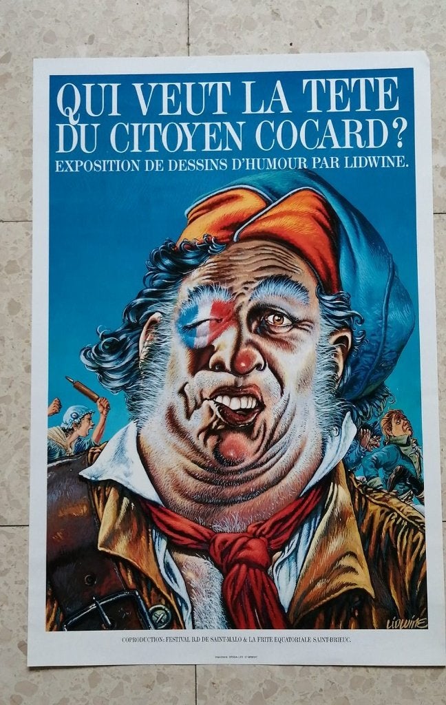 Lidwine-poster Wie wil het hoofd van Citizen Cocard? 1989, Verzamelen, Posters, Ophalen of Verzenden, Zo goed als nieuw, Overige onderwerpen