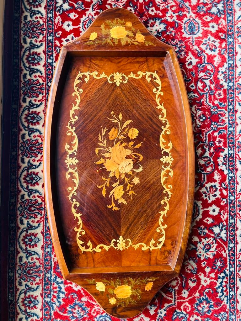 Dienblad in marqueterie met muziekdoos, perfect werkend, Enlèvement ou Envoi