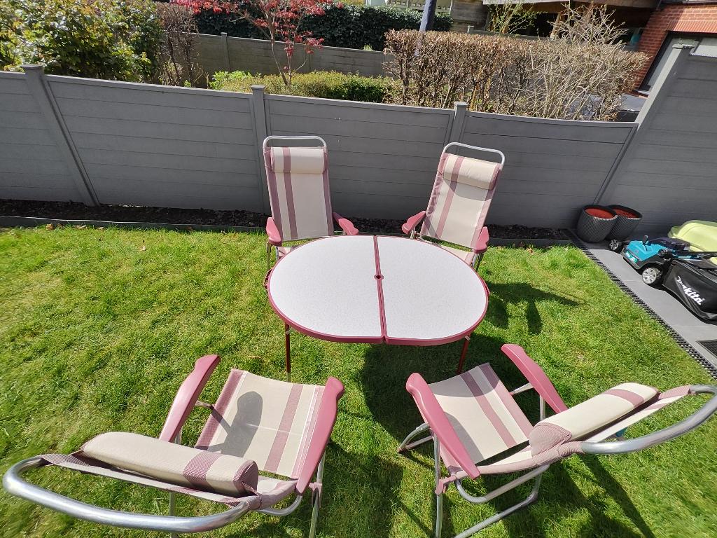 Set campingstoelen en bijpassende campingtafel, Caravans en Kamperen, Ophalen, Gebruikt, Campingtafel