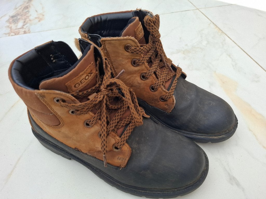 Bottes à lacets Geox MT35 noires et brunes, Garçon, Enlèvement, Utilisé, Chaussures