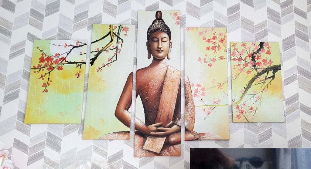 5 toiles Bouddha, Antiquités & Art, Autres techniques, Autres matériaux, Enlèvement, Portrait